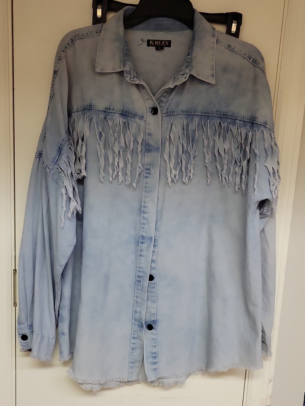 KROIX Light Wash Fringe Denim Shirt
